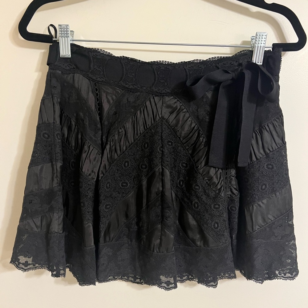 LoveShackFancy Black Lace Mini Skirt